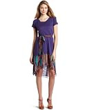 Democracy Women’s Hi/Low Twisted Sleeve Cuff Dress, Purple, Large