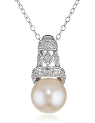 Sterling-Silver Diamond and Freshwater Cultured Pearl Pendant Necklace (0.06 cttw, G-H Color, I3 Clarity), 18"
