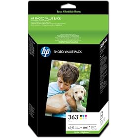 HP 363 Series Print Cartridge and Original Photo Paper Kit, 150 Sheets, 10 x 15 cm , 6 Cartridges