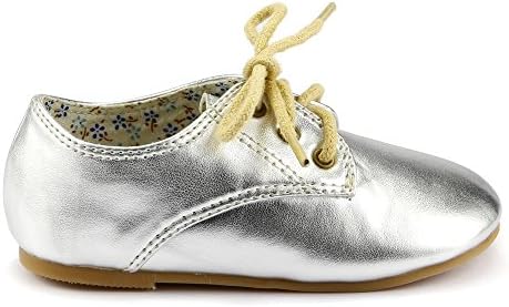 Baby Girl's Oxford Dress Sneaker Shoes Metallic Silver Toddler Size 6