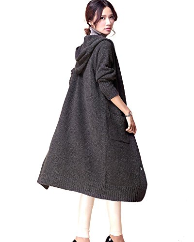 (グレースライフ) GraceLife やわらか 大人 の 上質 ウール フード 付 ロング ニット カーディガン レディース シンプル 無地 長袖 パーカー フーディ チャコール グレー ワイン レッド えんじ 大きい ゆったり サイズ