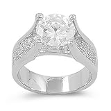 .925 Sterling Silver Engagement Ring, 4.50 Carat Total Weight, Designed with Top Quality Diamond Colored Cubic Zirconia, Featuring a Round Cut Center Stone and Round Cut Side Stones, Free Shipping, Sale Price Offer, Comes with Free Special Gift Pouch and Box