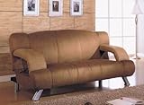 Futon Sofa with Adjustable Arms in Tan Microfiber
