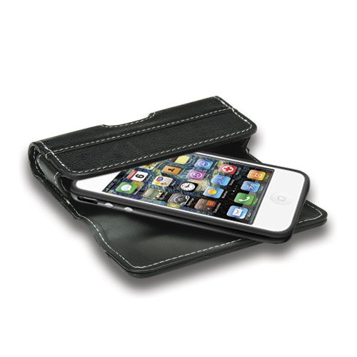 NEW QuickFlipCase for iPhone 4 and iPhone 4S, Apple Bumper Edition, Grantwood Technology's Premium Leather Horizontal Flip Case (Black)