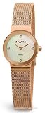 Skagen Watches- Skagen Mesh Band with Diamond Markers in Rose Gold Finish and Mother of Pearl Women's Watch