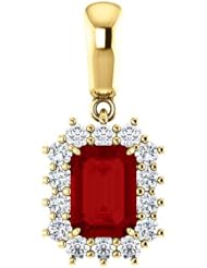 14K Yellow Gold 7.00x5.00mm Emerald Cut Chatham Created Ruby and Diamond Pendant -- LIFETIME WARRANTY
