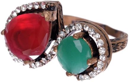 Antique Infinity Shape Emerald Ruby Gemstone Diamond Accent Green Blood Red Hurrem Sultan Style Vintage Ring Size 8