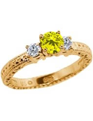 0.79 Ct Round Canary and G/H Diamond 925 Yellow Gold Plated Silver 3-Stone Ring