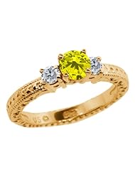 0.79 Ct Round Canary and G/H Diamond 925 Yellow Gold Plated Silver 3-Stone Ring