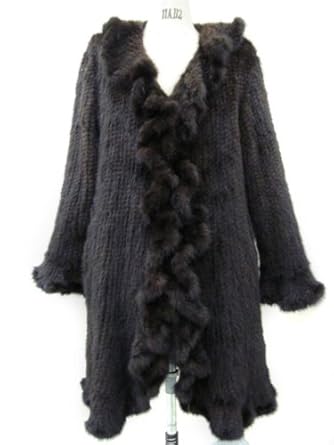 Knitted Mahogany Mink 3/4 Ruffled Coat
