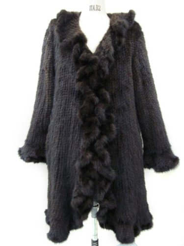 Knitted Mahogany Mink 3/4 Ruffled Coat