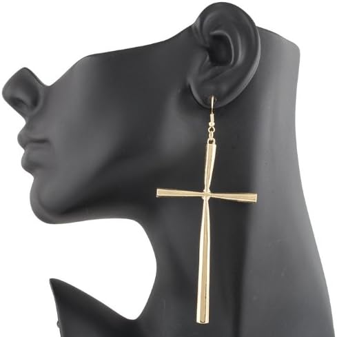 2 Pairs of Goldtone 3.5 Inch Cross Fish Hook Dangle Earrings