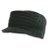 Black Flat Top Ribbed Visor Beanie Knit Jeep Cap Hat