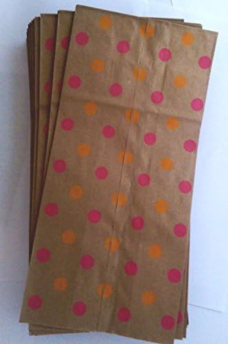 Printed Lunch Paper Party Sacks Pink and Orange Polka Dots on Brown Paper (20 Bags)