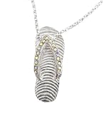 Sterling Silver Flip Flop Crystal Sandal Charm Necklace, 16