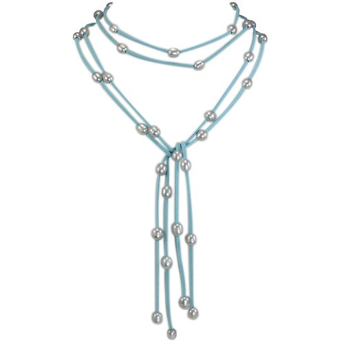 Blue Double Strand Floating Lariat Necklace