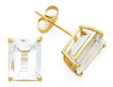14K AQUAMARINE 8X6 EMERALD CUT STUD EARRINGS