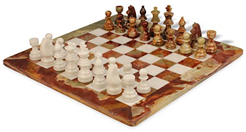 Multi-Green & White Onyx Staunton Chess Set with 16" Board