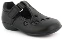 Lulu Too "Liz" Girls Coated Leather Shoes With Hearts Design T Bar Style - Black