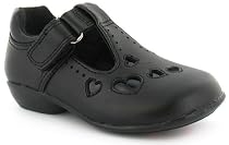 Girls Cheap Coated Leather T Bar School Shoes - Black - UK 4-2