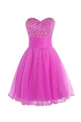 Plus Size Junior A-line Short Tulle Sweetheart Sleeveless Beaded Lace Sequined Backless Crystal Homecoming Dress/Prom Dress 