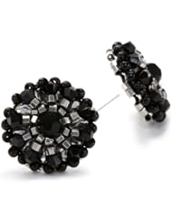 Miguel Ases Jet Bead and Sterling Silver Small Button Earrings