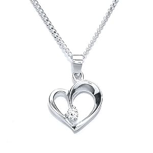 Silver Cubic Zirconia Heart Shaped Pendant with 46.6 cm Chain