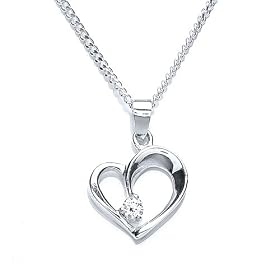Silver Cubic Zirconia Heart Shaped Pendant with 46cm Chain