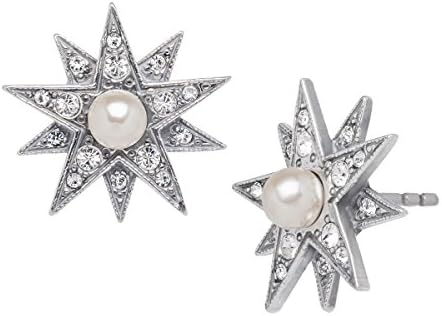 Van Kempen Victorian Simulated Pearl Star Stud Earrings with Swarovski Crystals in Sterling Silver