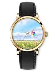 SPRAWL Aanalog Fashion Series Gold Ladies Watches of Genuine Black Leather Strap,Unique Wrist Watch for Women Girls Designed with Colored Reguilete