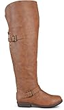 Brinley Co. Womens Wide Calf Over-the-knee Inside Pocket Buckle Studded Boots Chestnut 8 Wide Calf