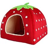 Leegoal Cute Soft Sponge White Dots Strawberry Pet Cat Dog House Bed With Warm Plush Pad (Red,L)