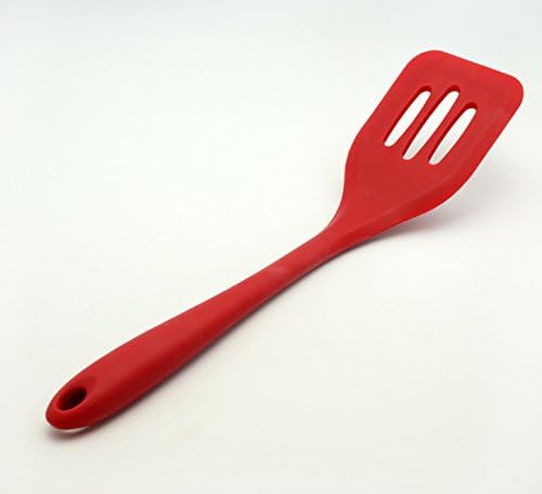 CookEasy's Premium Silicone Slotted Turner with Hygienic Solid Coating - (Cherry Red)
