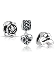Bling Jewelry Sterling Mother Child Mom Heart Rose Flower Bead Set Fits Pandora
