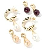 White, Champagne & Purple Simulated Glass Pearl Partial Hoop Earrings