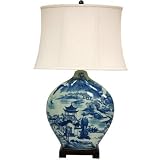 Landscape Moon Vase Lamp in Blue and White