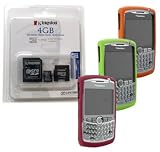 Combo of Orange, Green, Dark Red Silicone Skin Cover Case and Kingston 4GB microSDHC Class 4 Memory Card with miniSD, SD Adapter for Blackberry Curve 8300 8310 8320 8330