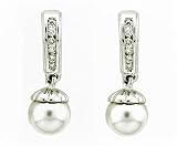 Ladies 0.18ct Diamond and 8mm White Pearl Earrings