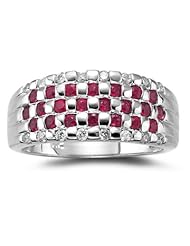 1/4 (0.21-0.27) Cts Diamond & 0.65 Cts Ruby Ring in 14K White Gold