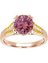 1.10 Ct Round Pink Diamond Yellow Sapphire 18K Rose Gold Ring