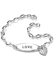 Bling Jewelry Sterling Silver Love Bracelet ID Tag with CZ Heart Charm