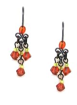 Firefly Simple Crystal Czech Beaded Dangle Earrings in Indian Red