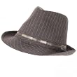 NEW GREY PINSTRIPE FEDORA TRILBY BELT GANGSTER HAT CAP