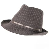 New Grey Pinstripe Fedora Trilby Belt Gangster Hat Cap