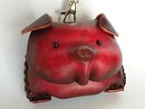 Leather Crafts-Multi Function Full Grain Cowhide Leather Hand-Made Coin Purse Wallet w/ Heat Stamp ,The Most Hi-End Hand-Held Clip-On Purse Plus Key Holder & Leather Strap Function - Elegant Pig Designs,Durable Grain Cowhide Leather,Convenient Handy Size at 4.5