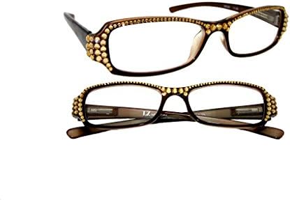 LZ NEW YORK Swarovski Crystal Light Colorado Topaz Reading Glasses Brown Frame RGY007 (+225)