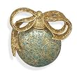 Christmas Ornament Ball Fashion Pin Brooch Green Gold Swirl with Glitter