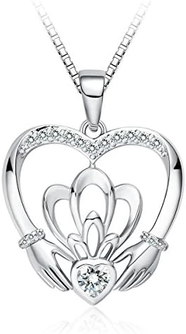 Rhodium Plated "Claddagh" Pendant Fashion Jewelry Necklace, 18" Box Chain, Great Gift for Wife and Friend
