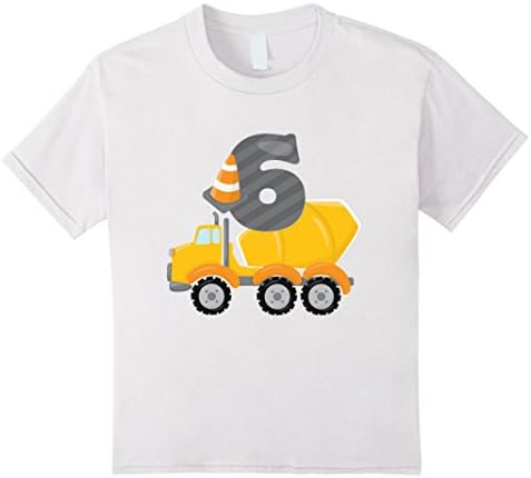 Kids 6th Birthday Construction Cement Truck T-Shirt 6 White