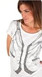 Miss Me Jeans Sequin Tuxedo Vest T-Shirt - Off White